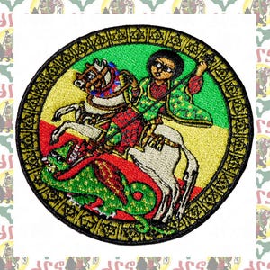 Parche de hierro bordado (Haile Selassie I Rasta Reggae Etiopía África León de Judá Jamaica Dub)