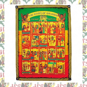 The Story of Solomon – Ethiopian Art [drs] Tapisserie (Extra-große Flagge) (Lion of Jejuda roots Reggae dub rastafari afrika ethiopia jamaica)