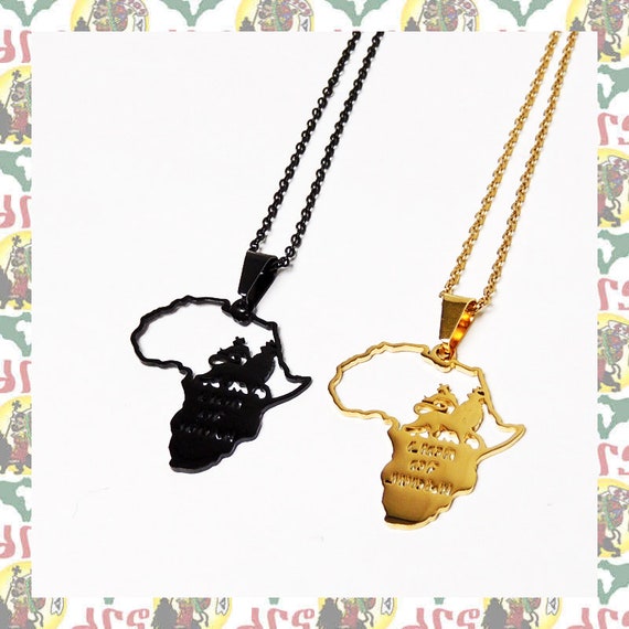 Africa Map Lion of Judah Stainless Steel Necklace / Reggae 