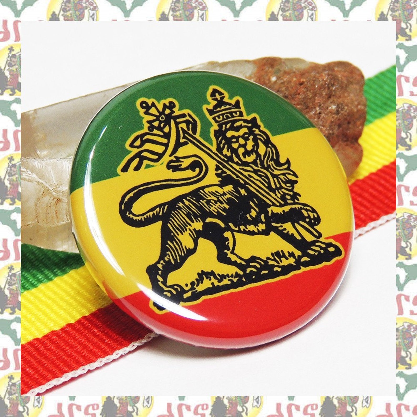 thumbnail image 2 of Jamaican Flag Rasta Reggae Lapel Pin – Metal Badge, Lion Jah Star, France, Unbranded 2 of 6