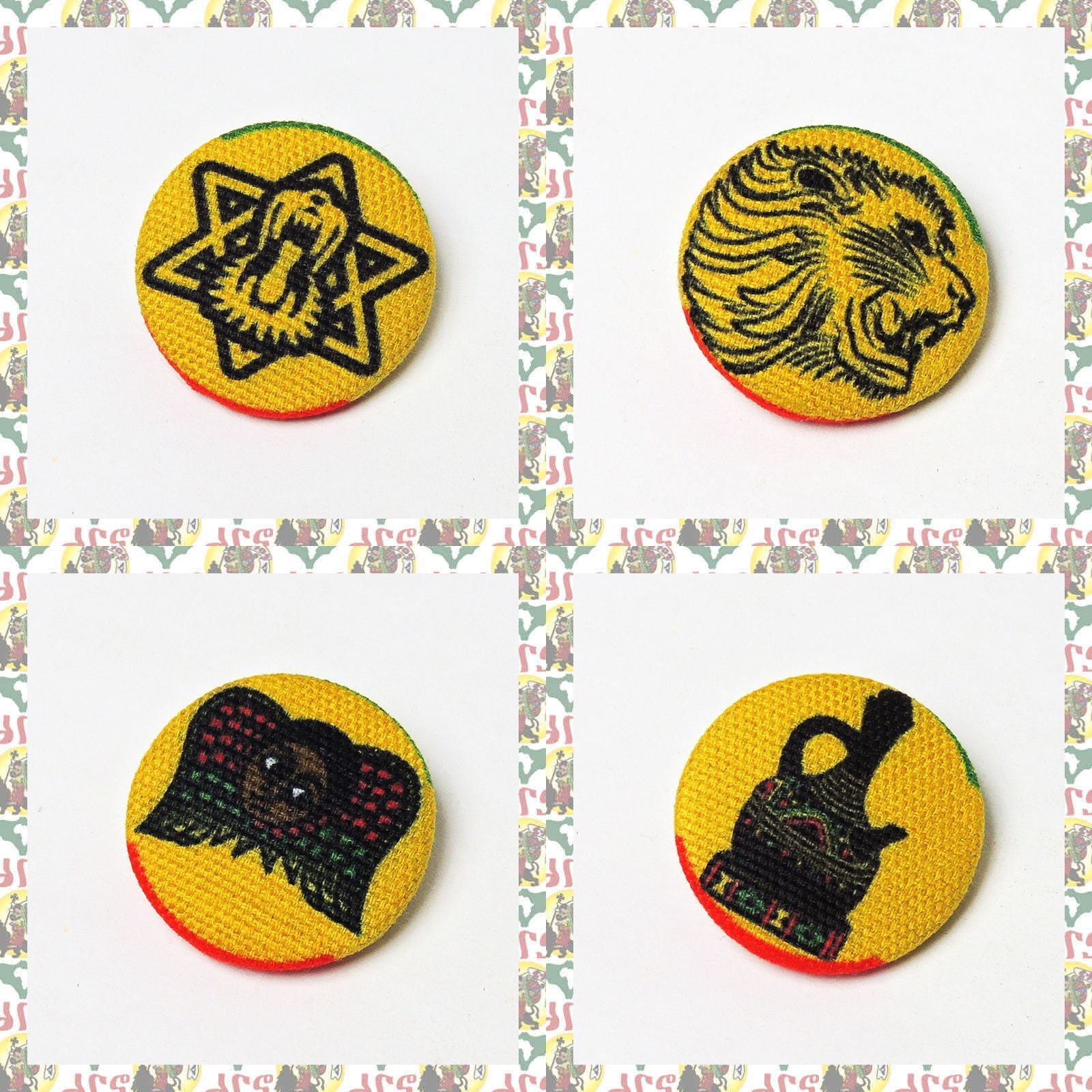 Covered Button [drs] 25mm (rasta Reggae Ethiopia Africa Lion of Judah ...