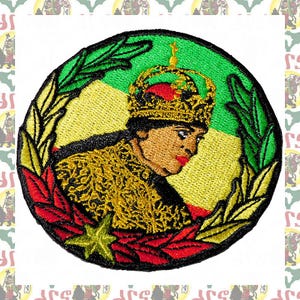 Parche de hierro bordado (Haile Selassie I Rasta Reggae Etiopía África León de Judá Jamaica Dub)