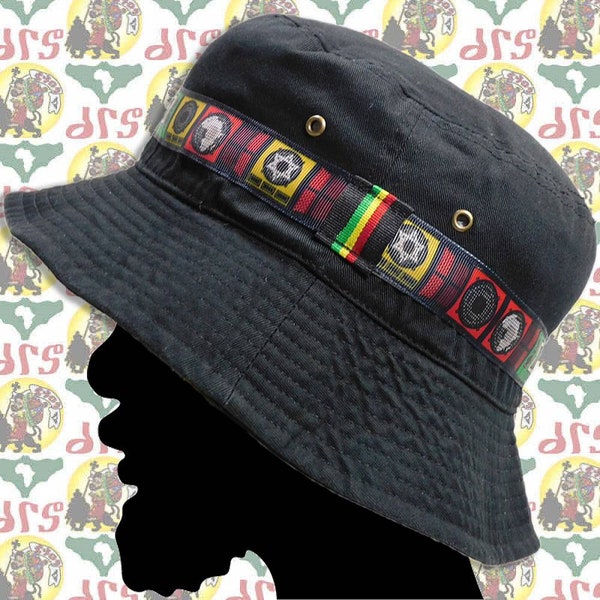 Grosgrain ribbon [drs] Bucket hat  a81 (Rasta Reggae Ethiopia dub handmade Cotton )