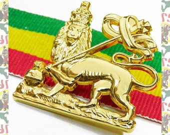 Lion of Judah [drs] 2D/3D brooch pins (Rasta Reggae Ethiopia Africa Lion of Judah Haile Selassie Dub)