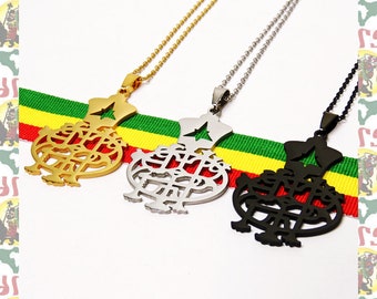Three in one Royal Stainless Steel Necklace / Reggae Rasatafari Lion of Judah Ethiopia Roots Dub King Jah
