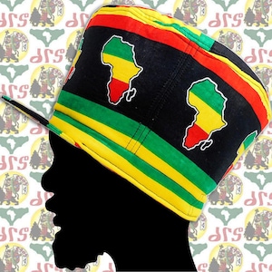 drs Märke [Storlek M/59 cm] Marshall-stil Rasta Crown Hat Roots Dub Reggae Jamaica Afrikanskt tyg Etiopien Dreadlocks