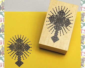 Ethiopian Cross [drs] Rubber Stamp Reggae Roots Dub Jamaica Jah Rastafari