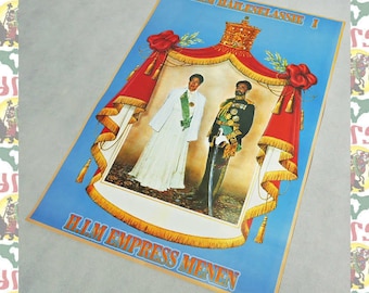 Póster con el retrato del emperador Haile Selassie y la emperatriz Menen, publicado en la década de 1980.