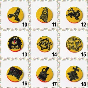 Covered button [drs] 25mm (Rasta Reggae Ethiopia Africa Lion of Judah Haile Selassie i Jamaica Dub)