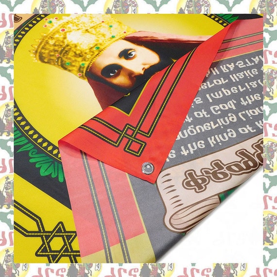 セラシエ織物タペストリーSelassie 大判　Raggaeレゲエハイレセラシエ Haile Selassie I[drs] Tapestry (extra-large Flag) (lion of