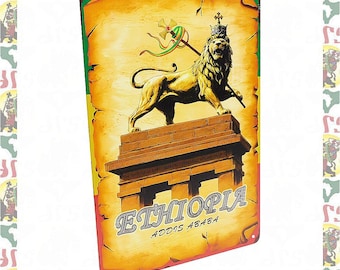 León de Judá Haile Selassie I [drs] Placa de metal Reggae Rastafari Haile Selassie I Etiopía Decoración de pared