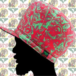 drs [Storlek M/59 cm - 64 cm] Vändbar Marshall-stil Rasta Crown Hat Roots Dub Reggae Jamaica Afrikanskt tyg Etiopien Dreadlocks