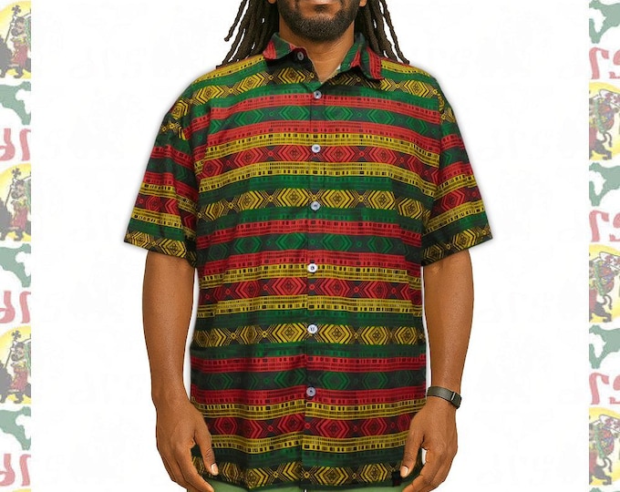 drs Original Full-Print Short Sleeve Shirt for Reggae  Rasta man Fans Lightweight & Breathable Summer Shirt　