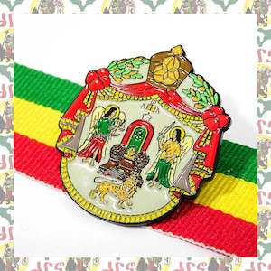 Solomonic Dynasty drs 2D Pins Badge Rasta Reggae Ethiopia Africa Lion of Judah Haile Selassie Dub image 1