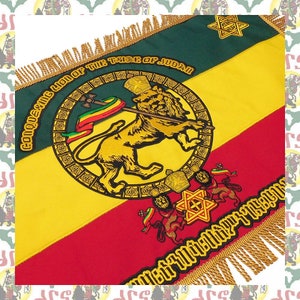 drs / Löwe von Jejuda Gestickte Wanddekoration mit Fransen Haile Selassie I Reggae Jah Rasatafari Äthiopien