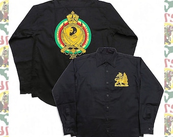 Kibir La Amlak [drs] Embroidered Long-sleeved shirt rastafari reggae jamaica Lion of Judah Haile Selassie I  ethiopia