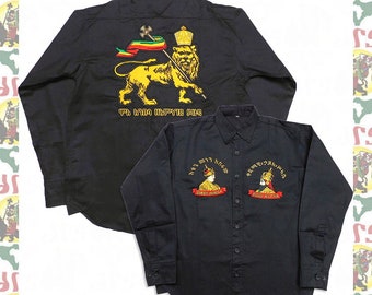 King Alpha and Queen Omega [drs] Embroidered Long-sleeved shirt rastafari reggae jamaica Lion of Judah Haile Selassie I  ethiopia