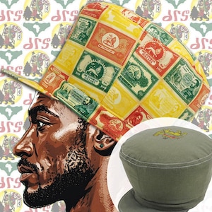 drs / Storlek M/59 cm - 64 cm Vändbar Marshall-stil Rasta Crown Hat Roots Dub Reggae Jamaica Afrikanskt tyg Etiopiska dreadlocks