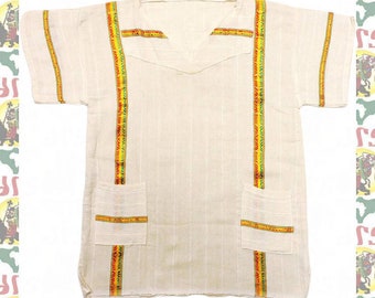Ethiopian Traditional woven Shirt M m-a281 (Ethiopian dress shirt african clothes cotton roots dub rasta color lion of judah)