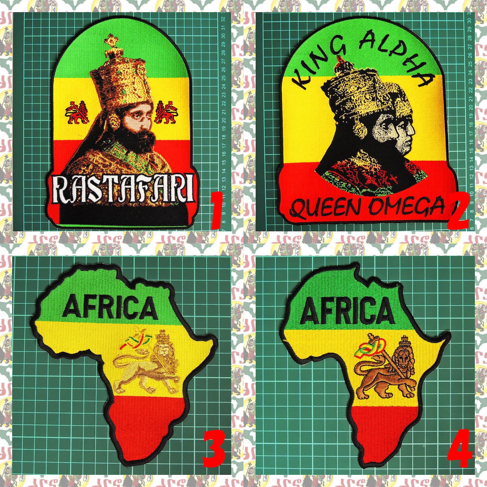 Strijkbare Geborduurde Patch – Rasta Reggae Ethiopië Leeuw Jah, 70x45 Mm, Wasbaar Tot 40°C
