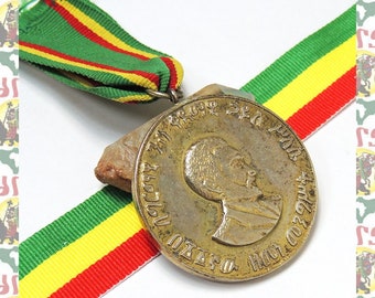 Etiopía Haile Selassie I Medalla / Etiopía África Vintage Vintage Reggae Jah Rastafari León de Judá