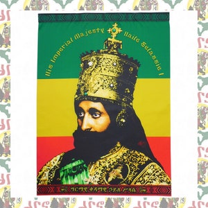 セラシエ織物タペストリーSelassie 大判　Raggaeレゲエハイレセラシエ Haile Selassie I[drs] Tapestry (extra-large Flag) (lion of