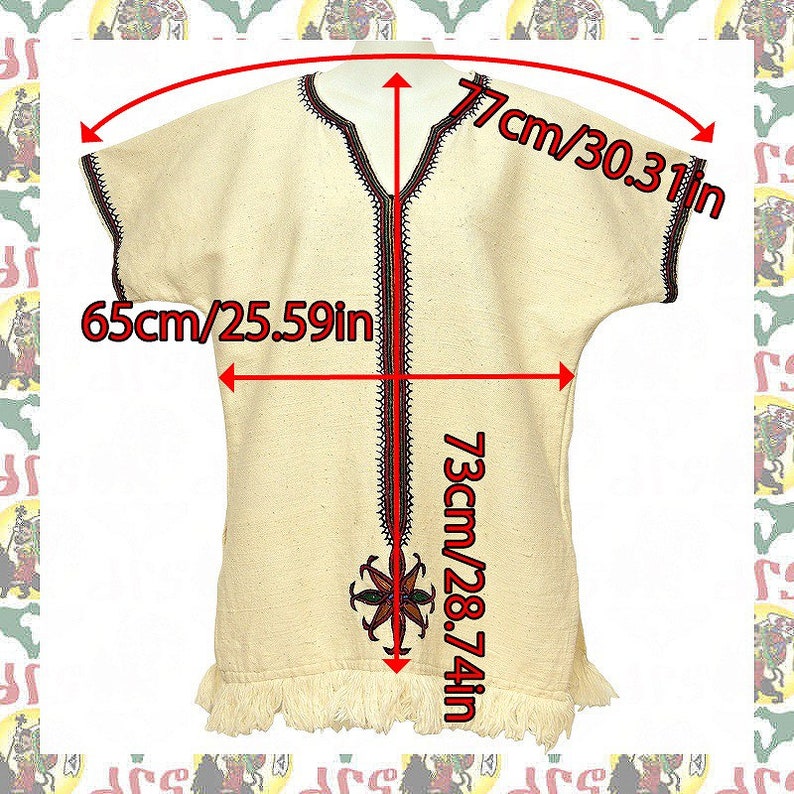 Ethiopian Traditional Hand Embroidered Organic Cotton Shirt / tra w-a117 Roots Reggae Dub Ethiopia Africa Jamaica image 2