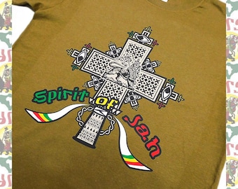 Ethiopian Cross [drs] 5.6oz T-Shirts Roots Reggae Dub Haile Selassie Africa Ethiopia Jamaica