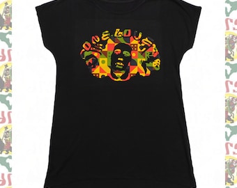 ONE LOVE[drs]Damen-T-Shirts im Einteiler-Stil (Roots Reggae Dub Rastafari Afrika Äthiopien Jamaika Haile Selassie i)