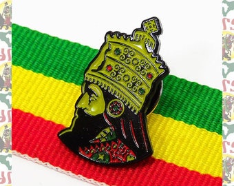 H.I.M Haile Selassie I [drs] 2D Pins Badge  (Rasta Reggae Ethiopia Africa Lion of Judah  Dub)