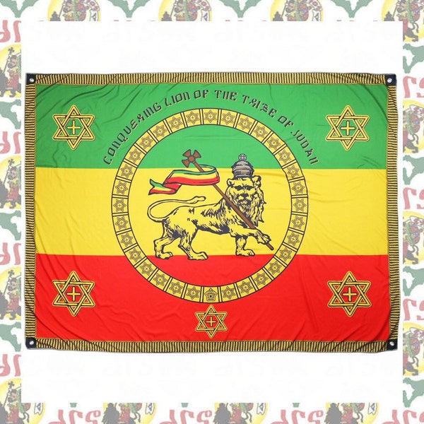 Étendard impérial[drs]Tapisserie (très grand drapeau) (Lion de Juda roots reggae dub rastafari afrique éthiopie jamaïque haile selassie i)