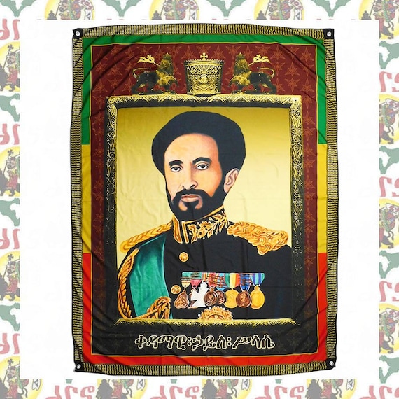 セラシエ織物タペストリーSelassie 大判　Raggaeレゲエハイレセラシエ ハイレ・セラシエ1世[drs]タペストリー（特大旗）（ユダの