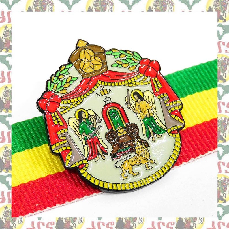 Solomonic Dynasty drs 2D Pins Badge Rasta Reggae Ethiopia Africa Lion of Judah Haile Selassie Dub image 2