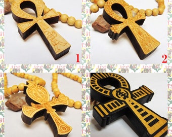 Beaded Wood  Ankh Necklace (Star of David Reggae Rastafari Roots Dub Gye Nyame)