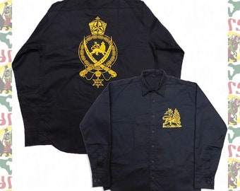 JAH ARMY [drs] Embroidered Long-sleeved shirt rastafari reggae jamaica Lion of Judah Haile Selassie I  ethiopia