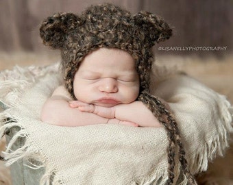 Crochet Pattern Newborn Baby Teddy Bear Bonnet, PDF 100, Bonnet Pattern, Crochet Baby Pattern, Digital Download, Instant Download, baby hat