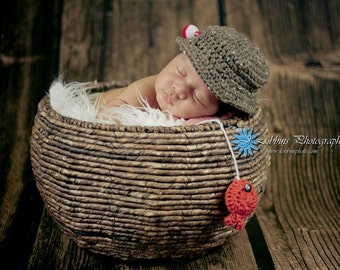 Crochet Pattern Newborn Baby Fisherman, PDF 102, Fishing Hat Pattern, Crochet Baby Pattern, Digital Download