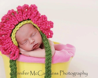 Crochet Pattern Baby Zinnia Earflap Hat, PDF 101, Baby Hat Pattern, Crochet Baby Pattern, Flower Hat Pattern, Digital Download