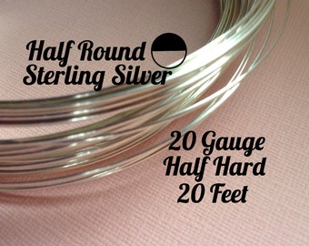Sterling Silver Wire, HALF ROUND 20 Gauge, Half Hard, 20 Feet, WHOLESALE