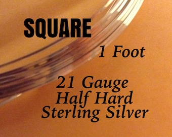 Sterling Silver Wire, 21 Gauge, 1 Foot WHOLESALE, Half Hard,square