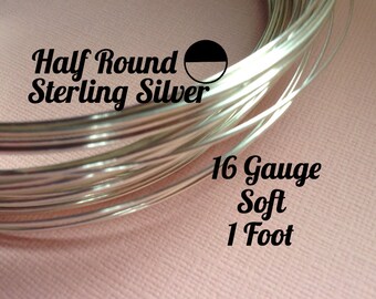 Sterling Silver Wire, HALF ROUND 16 Gauge, Soft, 1 Foot, WHOLESALE