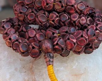 Handcrafted Tibetan Buddhist Yak Bone Mala with Exquisite Carved Lotus Bead and Yellow String - Sacred Meditation Prayer Beads (bm-116)