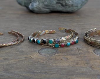 Vintage Copper & Brass Twisted Healing Cuff Bracelets with Gemstones | Boho Jewelry | Healing Energy Bracelet (CB-119)