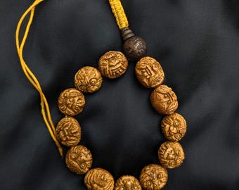 Rare Carved Bodhi Seed Cheppu Mala Bracelet - 2cm Heavy Bodhi Bead Wrist Mala, Hardwood Meditation Jewelry, Protection Talisman (P-7-71)