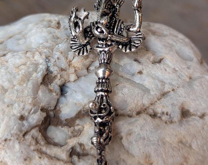 White Brass Lord Ganesha Phurba necklace Pendant, pd 124