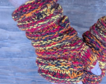 NEW COLOR Handmade Tie-Dye Wool Fingerless Gloves: Fleece-Lined, Multi-Color Knit Mittens/unisex fingerless gloves— Wool Fleece Lined Gloves