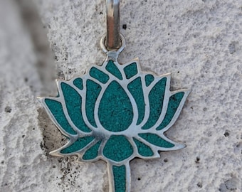 Tibetan Turquoise Lotus Flower Charm: Buddhist Knot Pendant