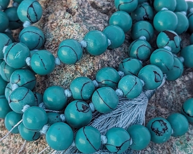 8 mm large Turquoise stone/Turquoise mala/ Turquoise Bead Meditation Mala knotted, 108 Beads/ Turquoise Crystal mala/ plain and simple