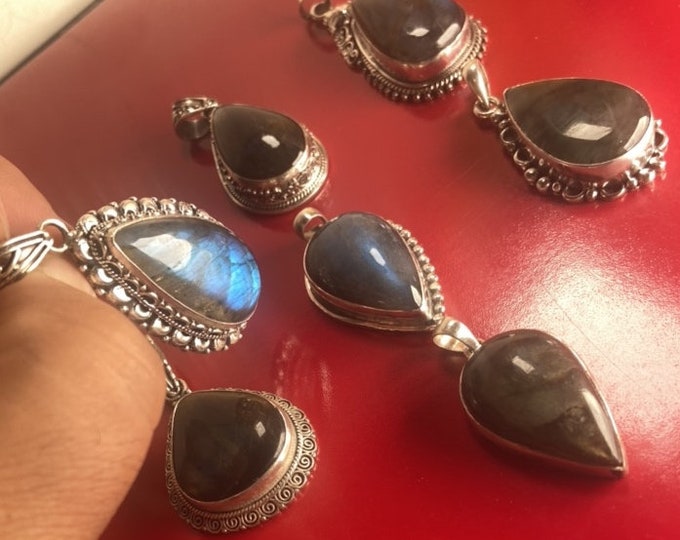 P3/41 (A-J) Labradorite Gemstone Handmade 925 Sterling Silver Jewelry Pendants (T12-041)