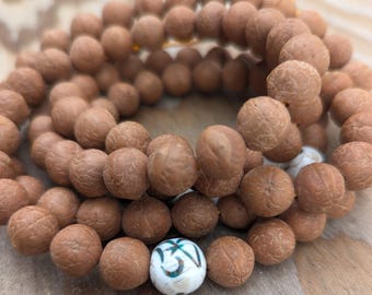Bodhi Seed Mala Necklace: 108 Beads, Phoenix Eye, 20 Inch